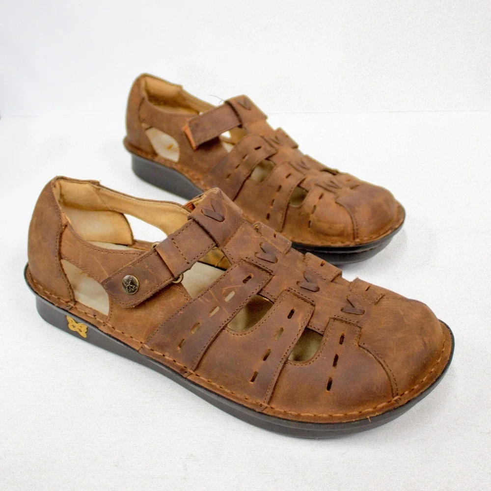Alegria Pesca Leather Sandals in Brown Women's Size 41 EU/ 10.5- 11 US